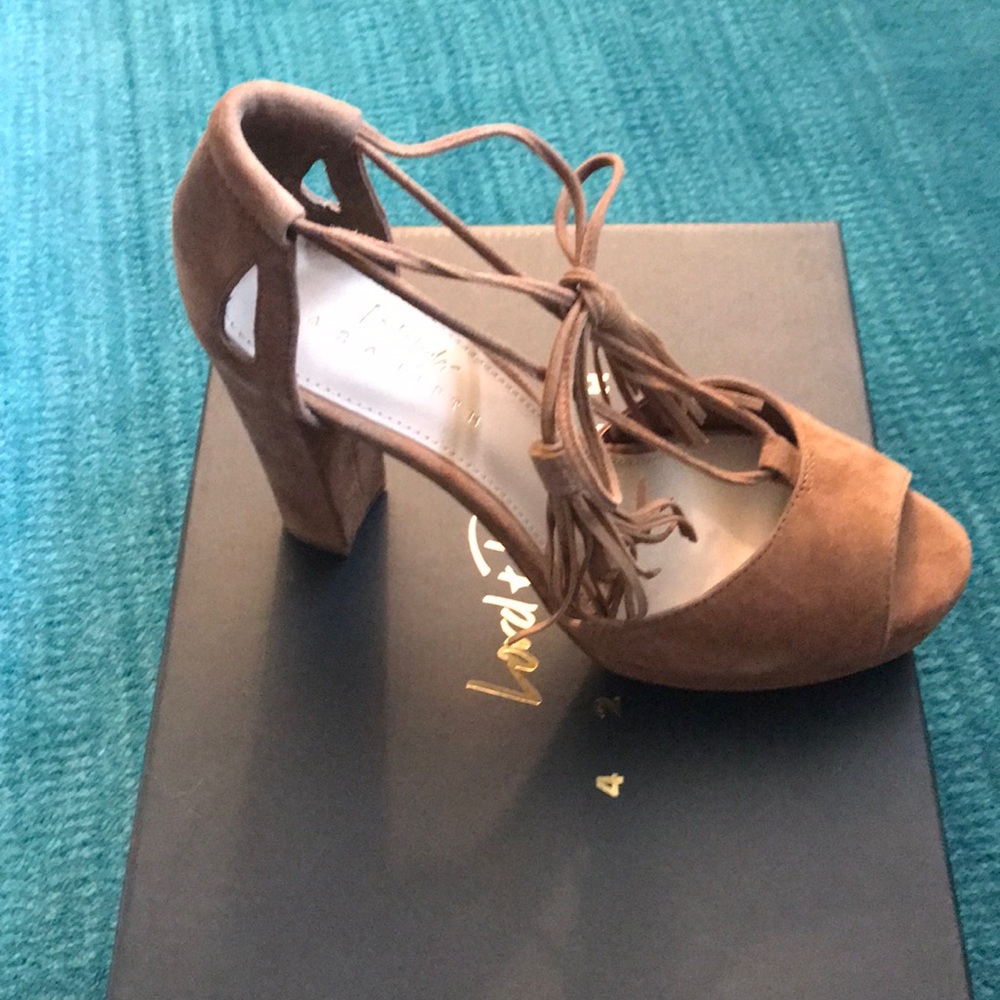 BRAND NEW suede heels with tie